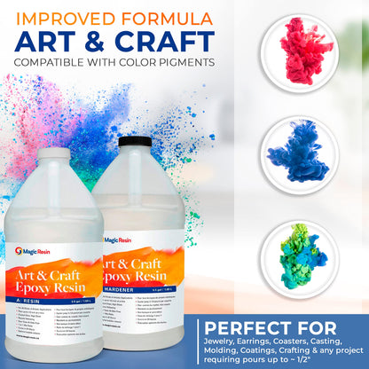 Magic Resin | Epoxy Resin Kit for Art & Craft | 1 Gallon (3.78 L) 128oz | UV Resistant & Odorless | Crystal Clear Epoxy Resin | Jewelry, Earrings, Coasters, Casting, Molding, Crafting and More