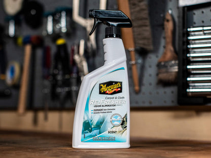 Meguiar’s Carpet & Cloth Re-Fresher Odor Eliminator Spray - Interior Fabric Odor Eliminator - Permanently Eliminates Odors & Freshens Fabrics in your Car, Easy to Use Trigger Spray, 24 Oz Meguiar's