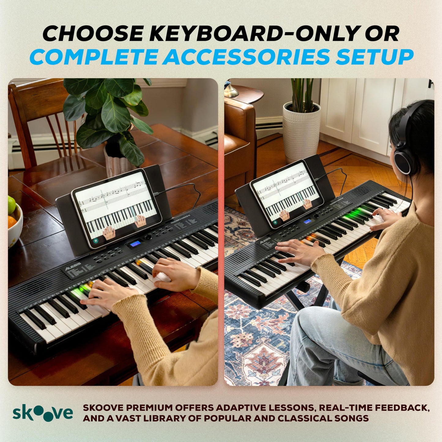 Alesis Teacher's Choice 61-Key Piano Keyboard Bundle with Light-up Keys