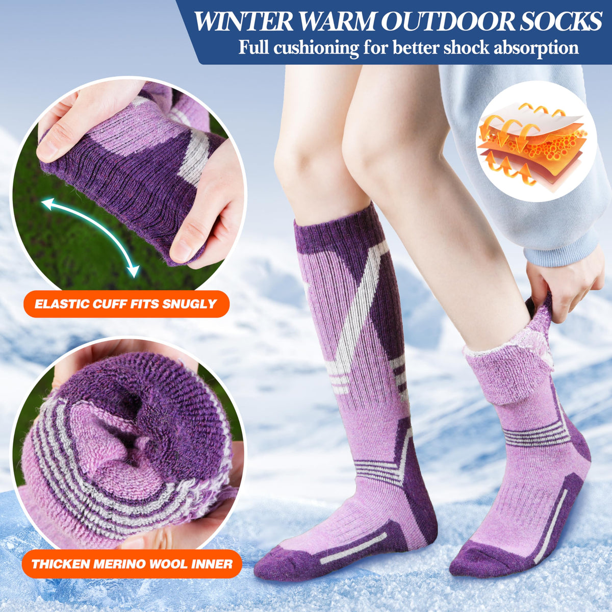 Merino Wool Ski Socks for Mens Womens Winter Thermal Warm Thick Snowboarding Skiing Knee High Socks for Cold Weather 3 Pairs Gifts Stocking Stuffers(Mixed Color,M) 🍁 All In One Marketplace Canada