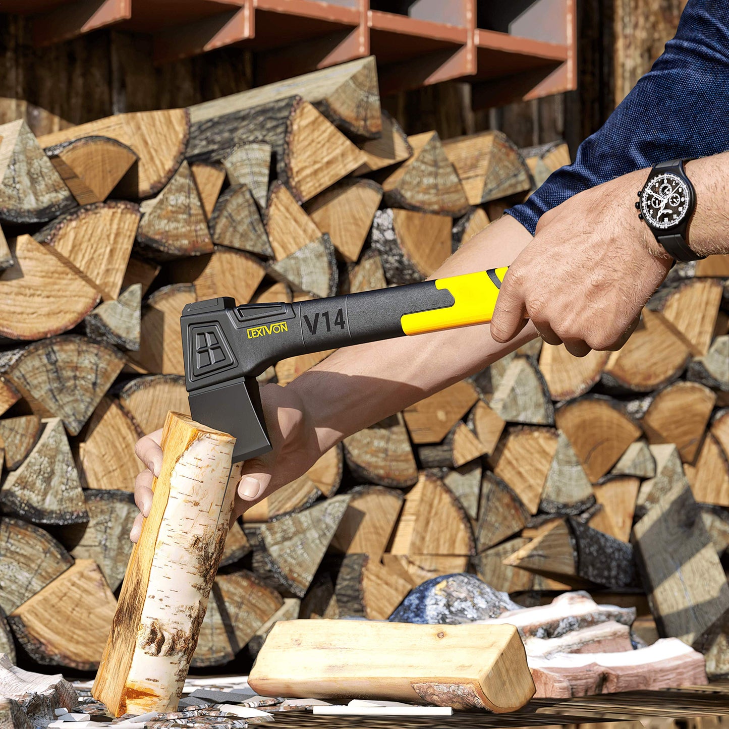 LEXIVON V14 Camping Hatchet, 14-Inch Axe | Ergonomic TPR Grip, Lightweight Fiber-Glass Composite Handle | Protective Carrying Sheath Included (LX-V14) LEXIVON