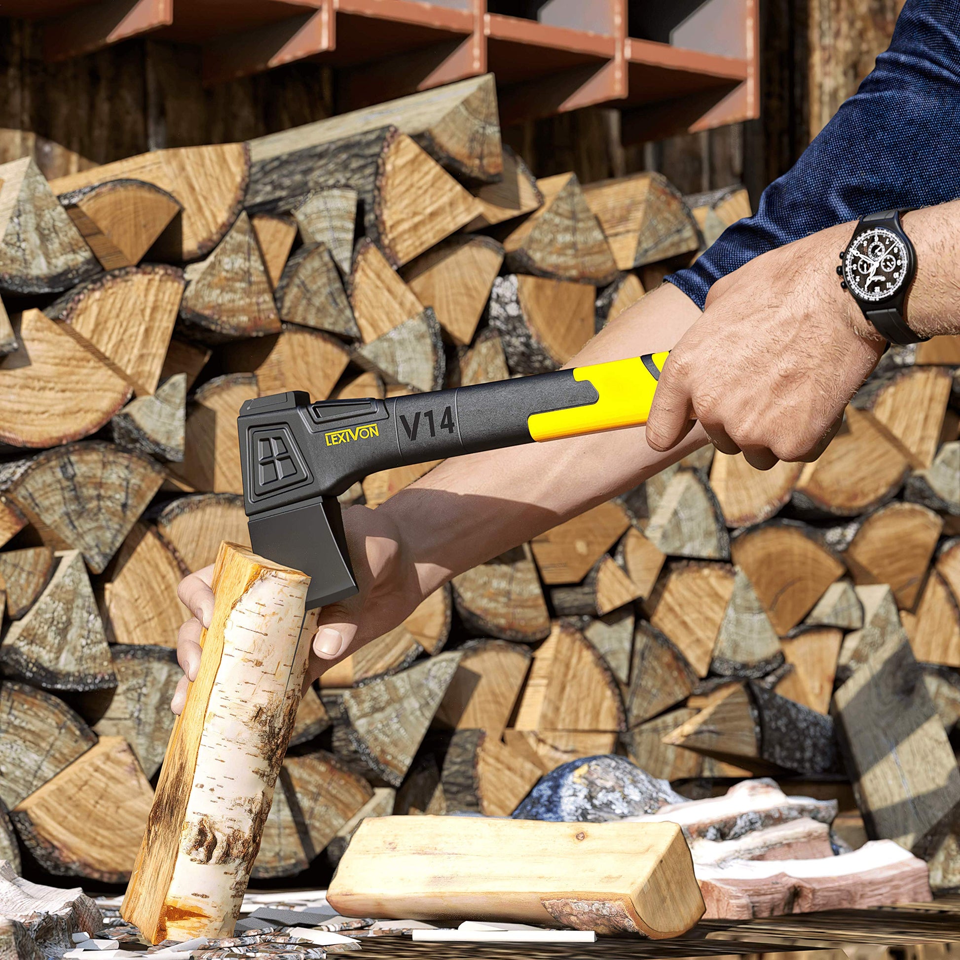LEXIVON V14 Camping Hatchet, 14-Inch Axe | Ergonomic TPR Grip, Lightweight Fiber-Glass Composite Handle | Protective Carrying Sheath Included (LX-V14) LEXIVON