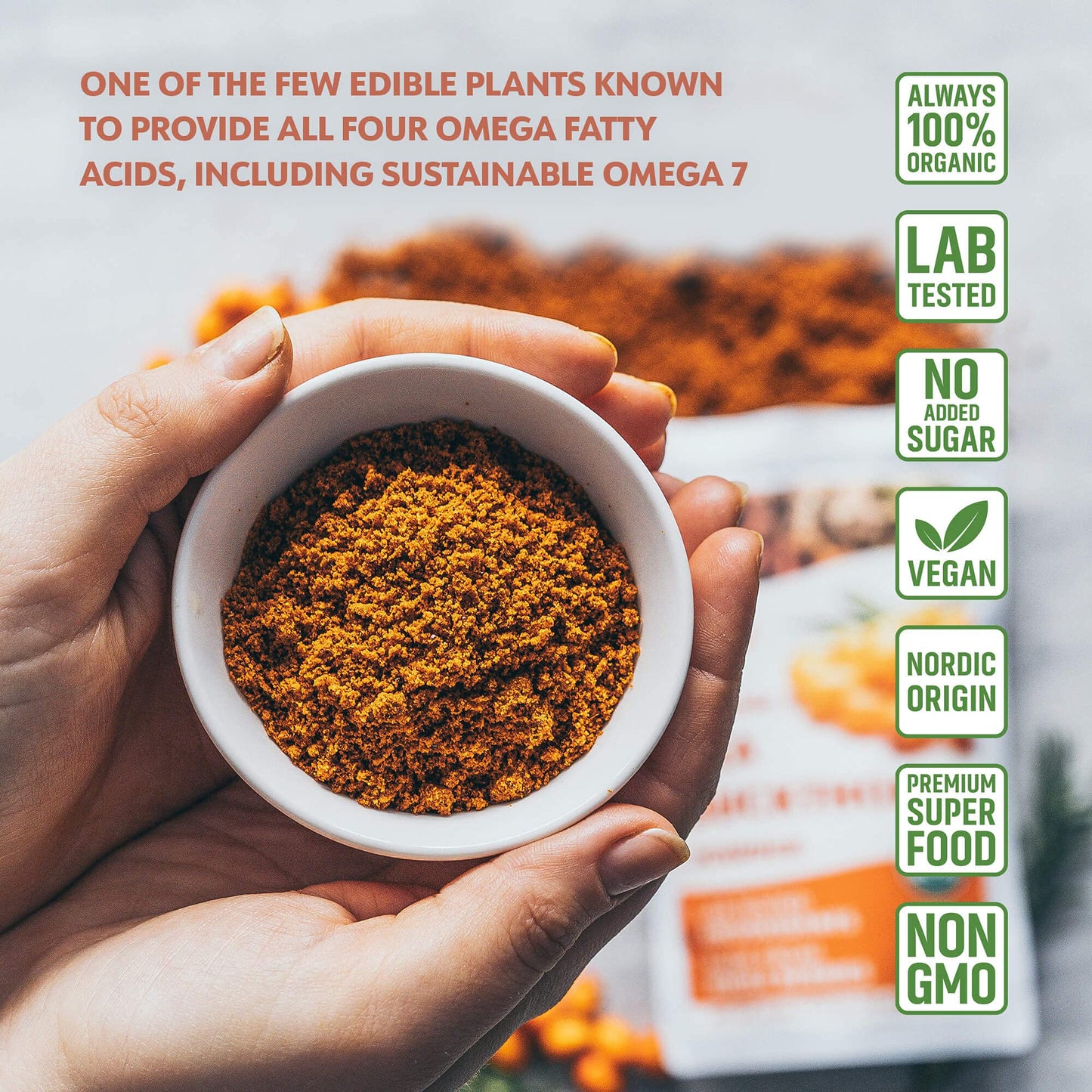 Organic Sea Buckthorn Berry Powder – Nutrient-Dense Whole Berry Blend, 4 Oz, Rich in Omegas & Vitamin C