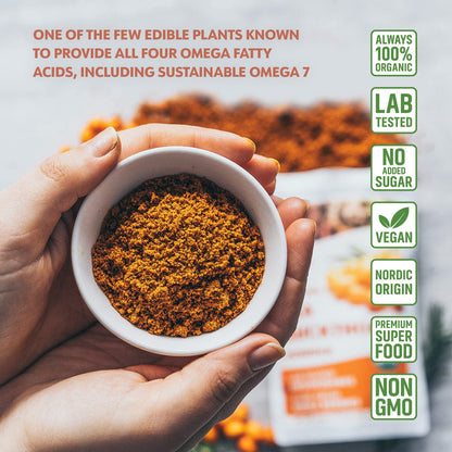 Organic Sea Buckthorn Berry Powder – Nutrient-Dense Whole Berry Blend, 4 Oz, Rich in Omegas & Vitamin C