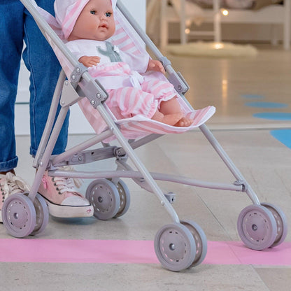 JC Toys | Berenguer Boutique | Single Umbrella Baby Doll Stroller | Elephant Theme | Pink | Ages 2 + JC Toys