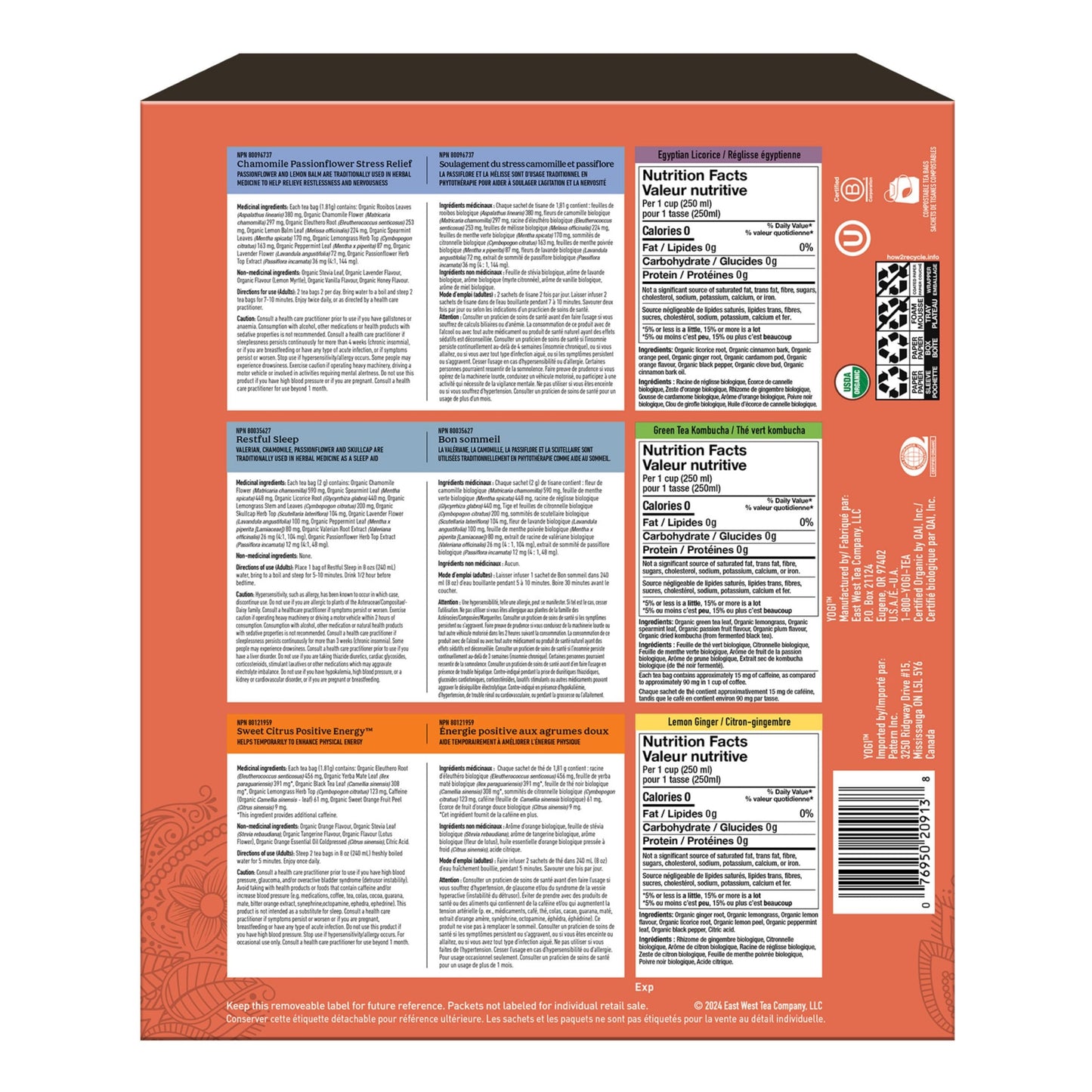 Yogi Organic Tea Collection Gift Box - 6 Wellness Blends, 45 Tea Bags
