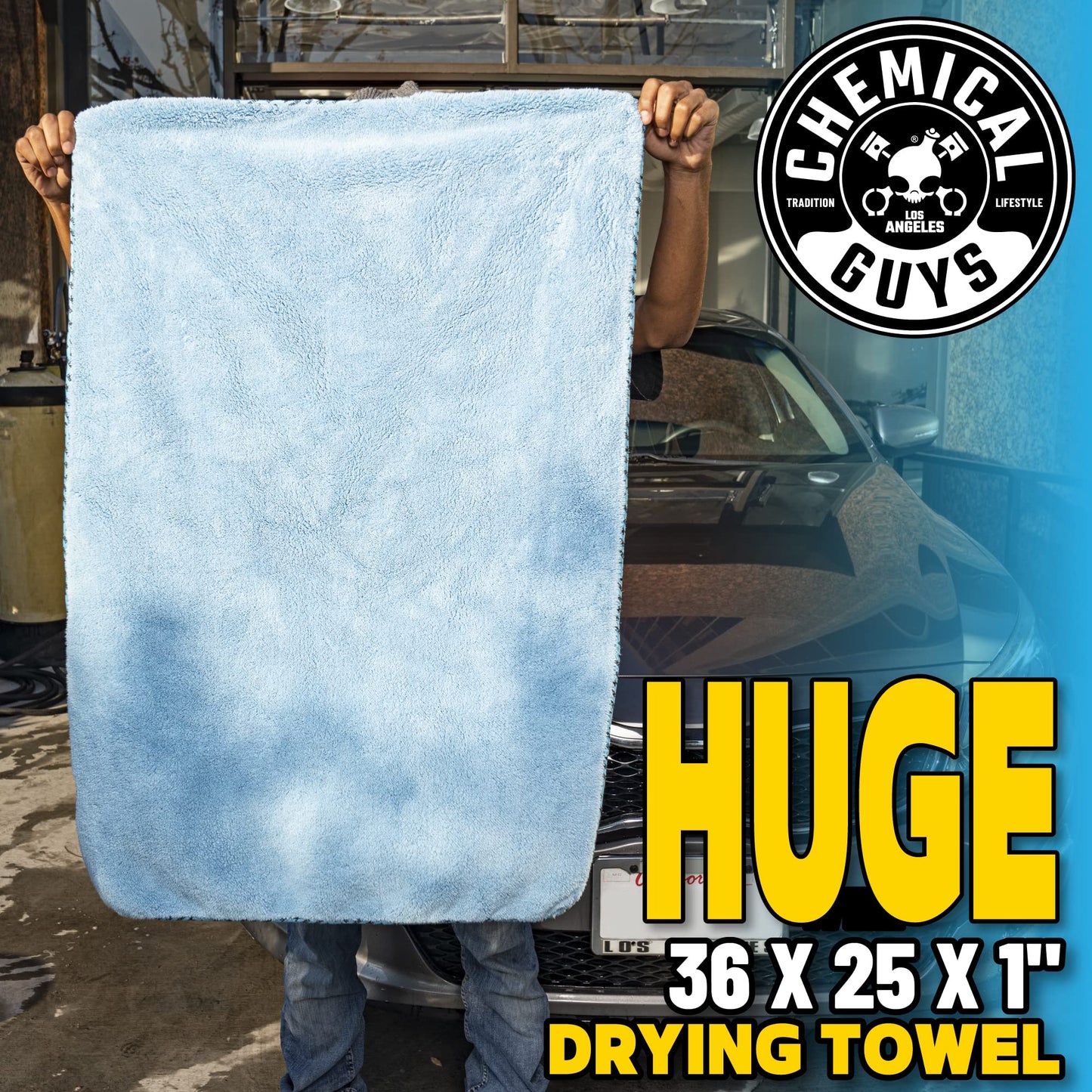 Chemical Guys Woolly Mammoth Microfiber Towel (36" x 25") Cars, Trucks, SUVs, RVs, Home, Pets, Messes, Blue Chemical Guys