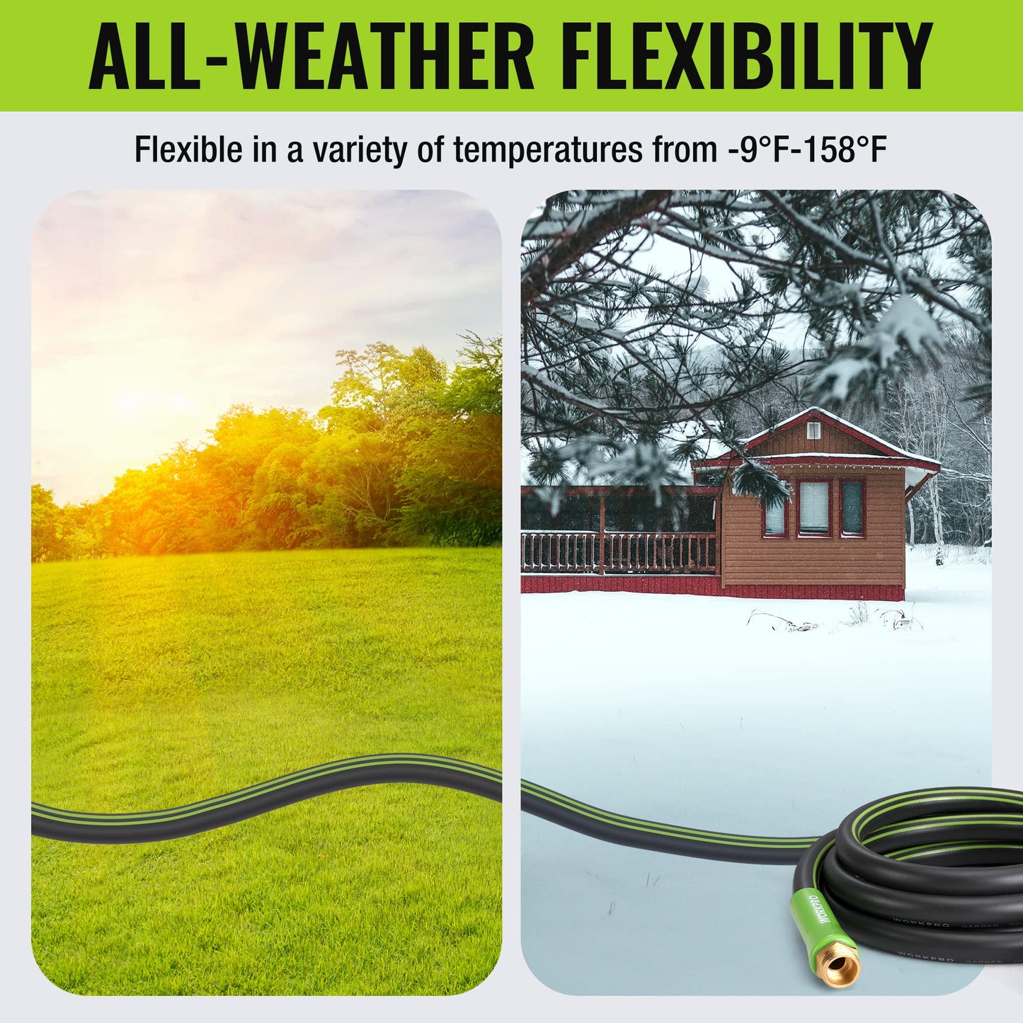 WORKPRO Garden Hose 5/8 in x 10 FT, Heavy Duty, Flexible, Lightweight Water Hose with 360° Rotation Handle, 3/4" GHT Solid Brass Fittings, for Outdoor, Lawn, Garden & Yard, Car Wash WORKPRO