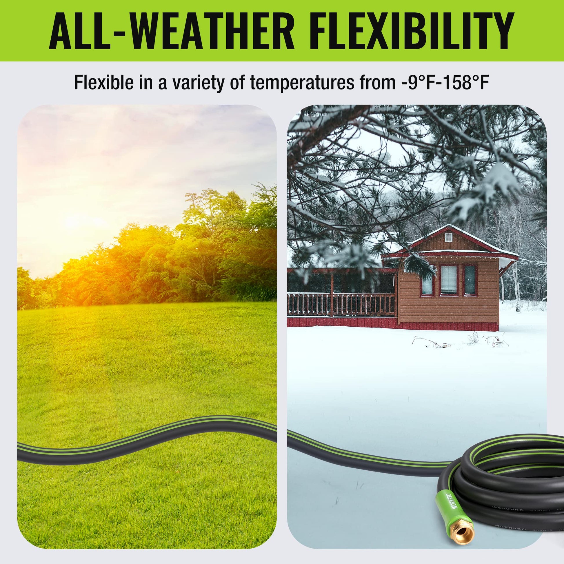 WORKPRO Garden Hose 5/8 in x 10 FT, Heavy Duty, Flexible, Lightweight Water Hose with 360° Rotation Handle, 3/4" GHT Solid Brass Fittings, for Outdoor, Lawn, Garden & Yard, Car Wash WORKPRO