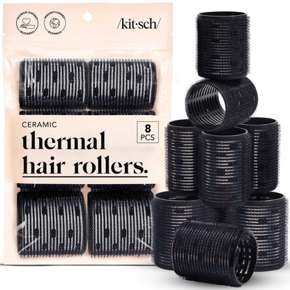 Kitsch Ceramic Thermal Hair Rollers for Women – Self Grip Hair Curlers for Heatless Curls Overnight - Volumizing Large Rollers for Short & Long Hair - For Long Lasting Frizz-Free Curls - Black, 8pcs - Available at All In One Marketplace Canada