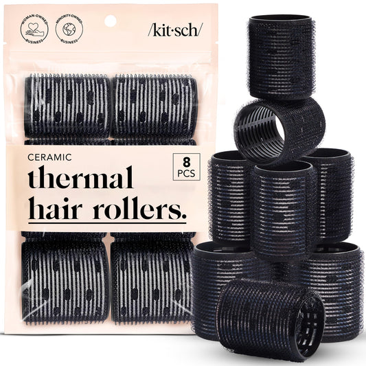 Kitsch Ceramic Thermal Hair Rollers for Women – Self Grip Hair Curlers for Heatless Curls Overnight - Volumizing Large Rollers for Short & Long Hair - For Long Lasting Frizz-Free Curls - Black, 8pcs - Available at All In One Marketplace Canada