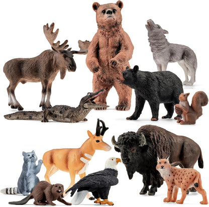 12PCS Large North American Animal Figurines, Realistic Safari Woodland Jungle Animals Figures Toys Includes Crocodile,Wolf,Bear,Deer Cake Toppers Birthday Gift Party Favors Toys for Toddlers 🍁 All In One Marketplace Canada