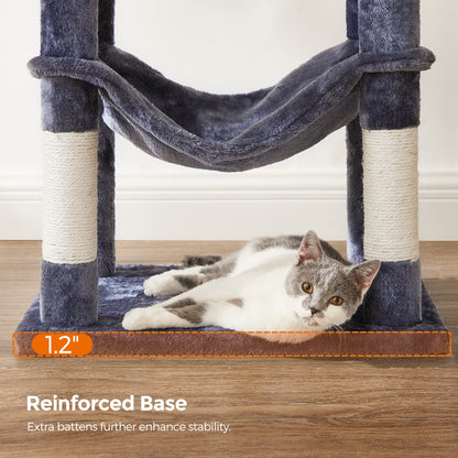 Feandrea Cat Tree Tower, 143 cm, 2 Perches, Hammock, Smoky Gray 🍁 All In One Marketplace Canada