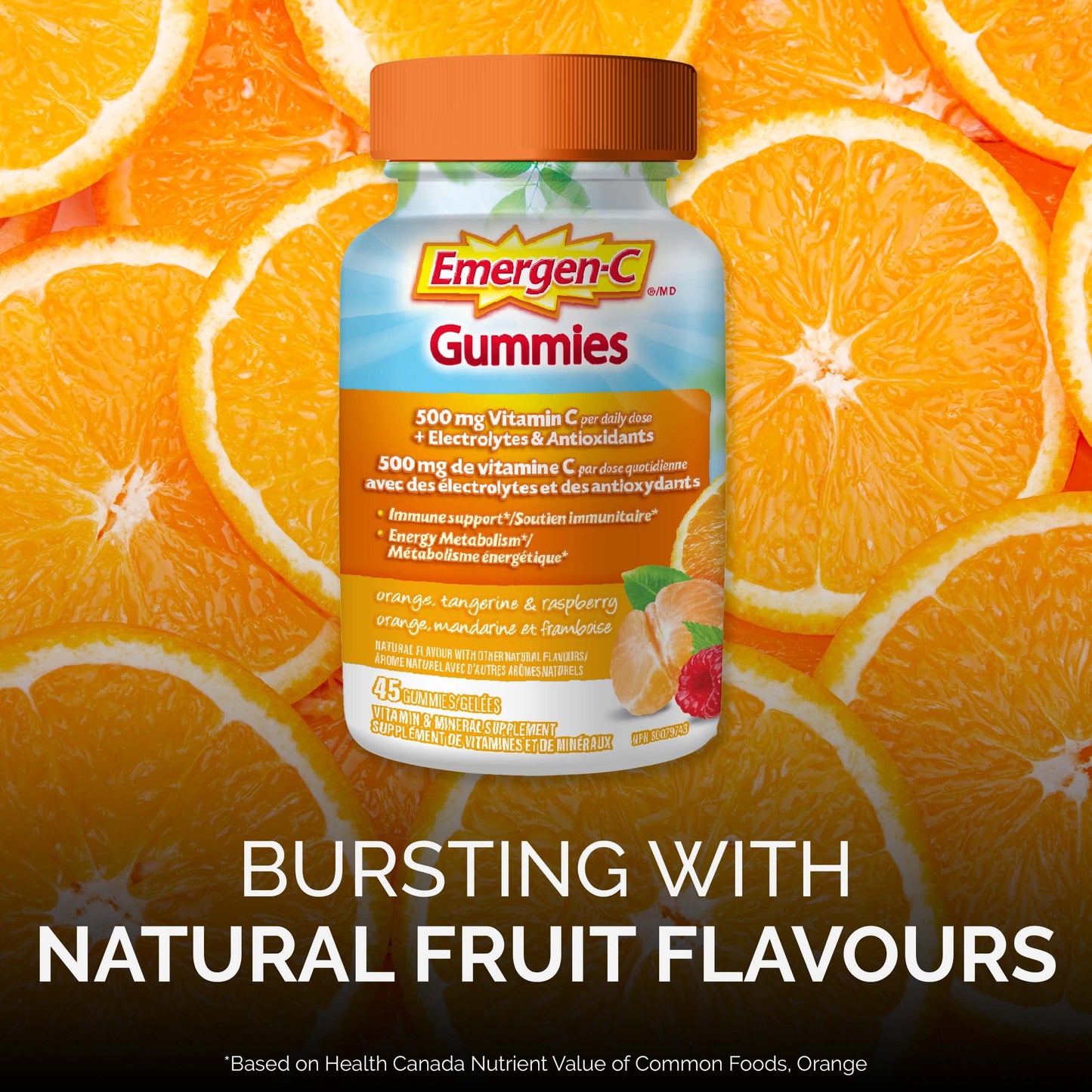 Emergen-C Immune Support Gummies, A Boost of Vitamins and Minerals, Orange, Tangerine & Raspberry Mix, 45 Gummies - Available at All In One Marketplace Canada
