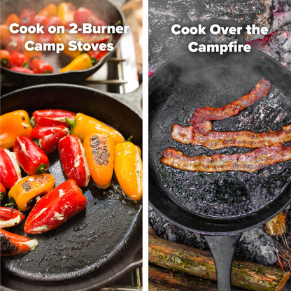 Coghlan's Cast Iron Skillet – 10.1-Inch Pre-Seasoned Frying Pan with Dual Pour Spouts & Helper Handle for Campfire Cooking, Stove, Grill, or Oven – Durable Outdoor Cookware Coghlan's
