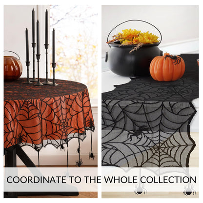 Elrene Home Fashions Crawling Halloween Spider Lace Lined Tablecloth, 70" Round, Black/Orange
