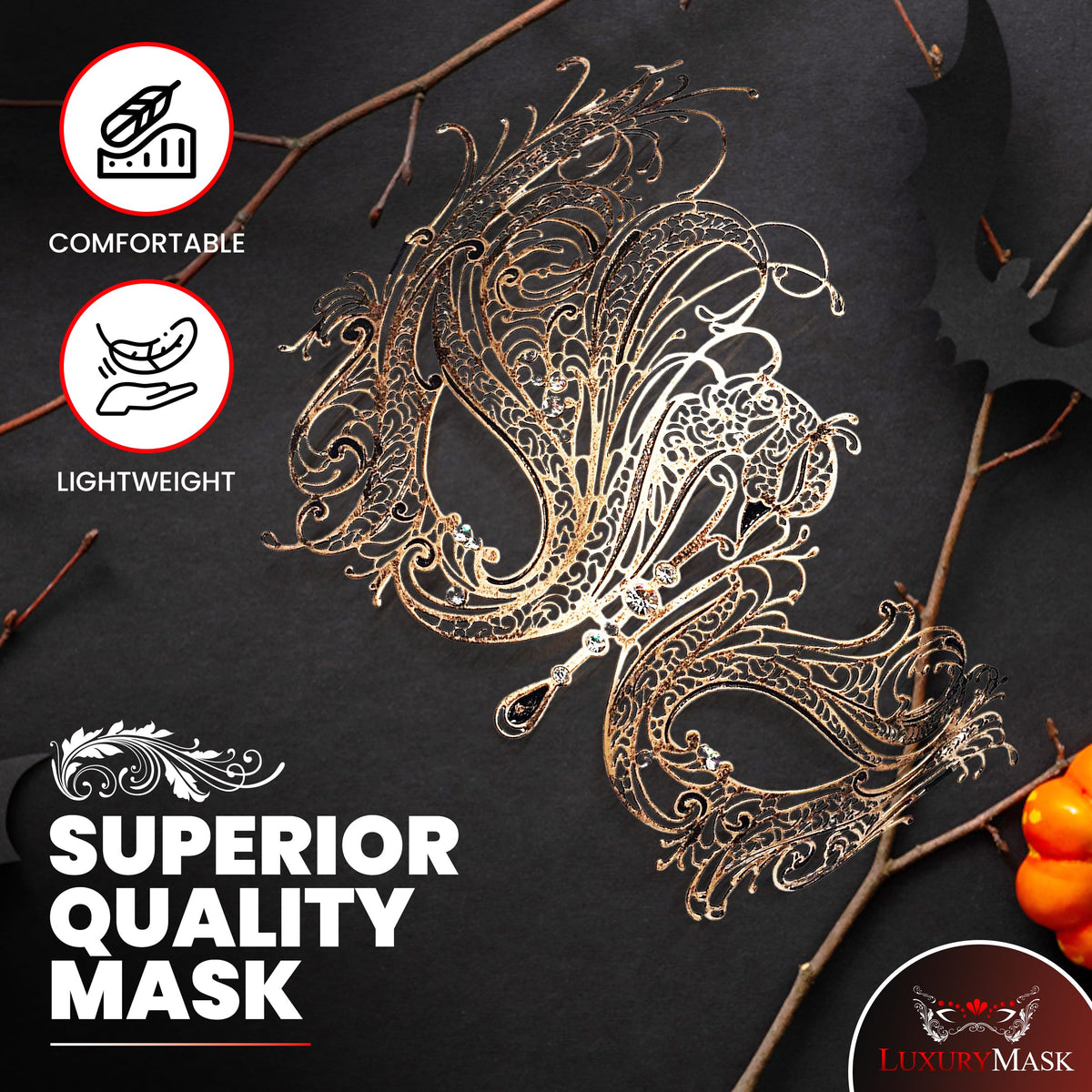 Masque de bal masqué en filigrane métallique pour femme - Masque style cygne avec strass pour Mardi Gras, bal de promo, Halloween et fête vénitienne
