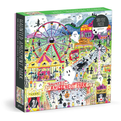 Galison Michael Storrings Haunted Amusement Park Puzzle – 500 Piece Halloween Puzzle with Spooky Carnival Artwork