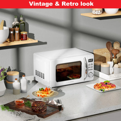 Galanz GLCMKZ07WER07 Retro Countertop Microwave Oven with Auto Cook & Reheat, Defrost, Quick Start Functions, Easy Clean with Glass Turntable, Pull Handle,0.7 cu ft, White