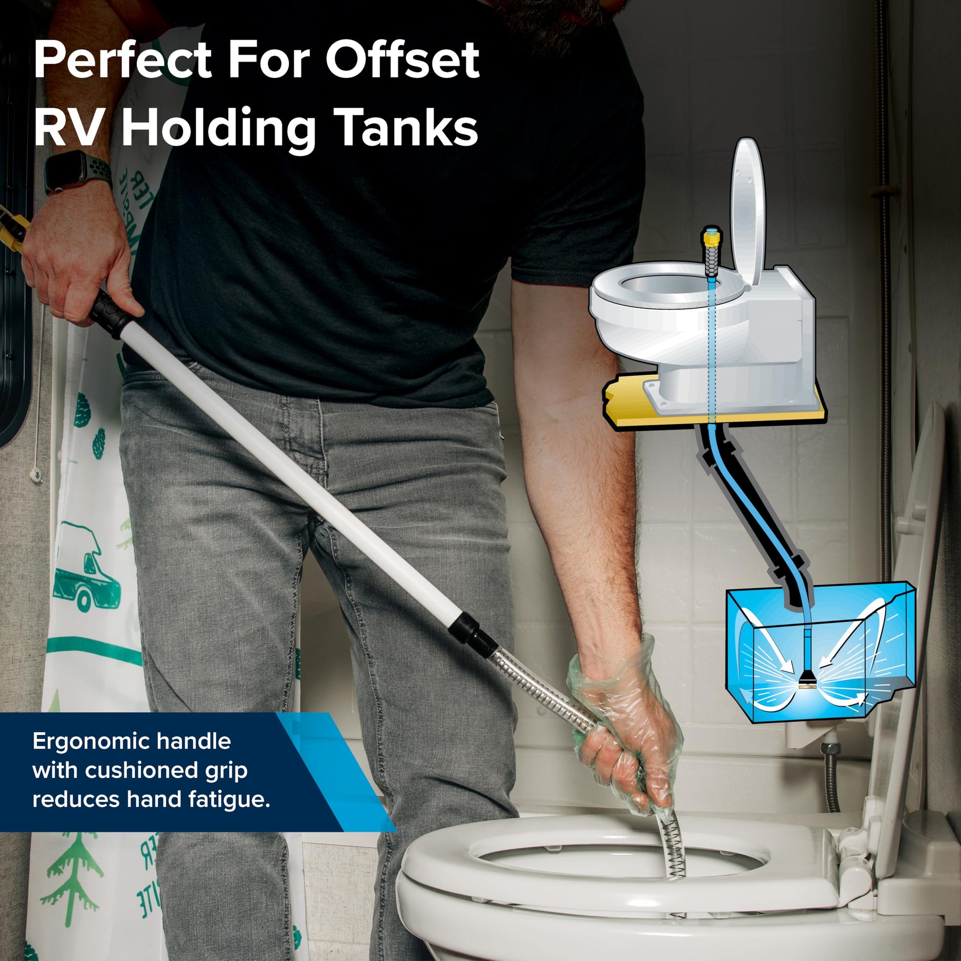 Camco Camper/RV Holding Tank Swivel Stik Rinser | Features Powerful Rotary Cleaning Action & 34-Inches of Flexible Reach | Equipped with 1/4 Turn Shutoff Valve & Ergonomic Easy Grip Handle (40074) Camco