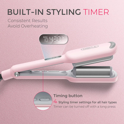 TYMO ROVY Hair Waver Curling Iron, 3-Barrel Ionic Hair Curler with 9 Heat Settings, Beach Waves Crimper for Women, Travel-Friendly, Anti-Scald, Fast Heating, Easy to Use, Pink, 1 inch - Available at All In One Marketplace Canada