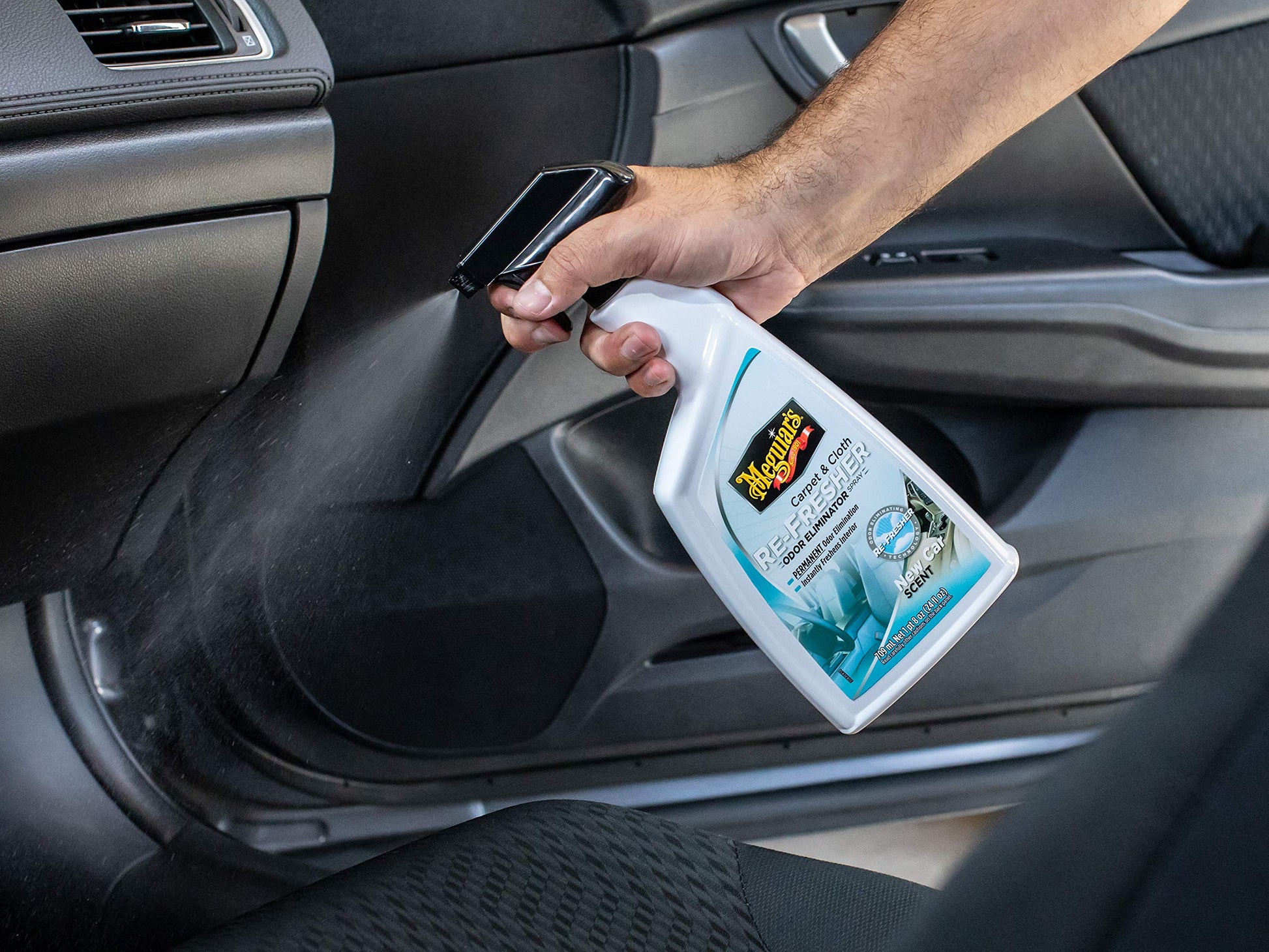 Meguiar’s Carpet & Cloth Re-Fresher Odor Eliminator Spray - Interior Fabric Odor Eliminator - Permanently Eliminates Odors & Freshens Fabrics in your Car, Easy to Use Trigger Spray, 24 Oz Meguiar's