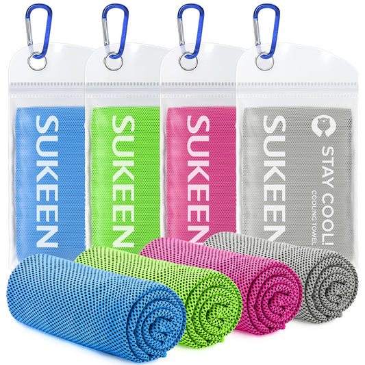 Sukeen [4 Pack] Cooling Towel (40"x12"), Ice Towel, Soft Breathable Chilly Towel, Microfiber Towel for Yoga, Sport, Running, Gym, Workout,Camping, Fitness, Workout & More Activities