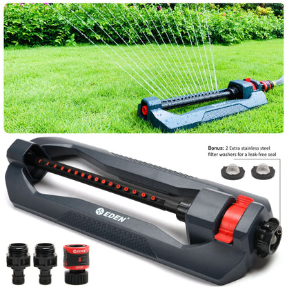 Eden 96213EDAMZ Weighted Essential Oscillating Sprinkler | Covers Up to 3,600 sq. ft., 16 Precision Nozzles, Adjustable Range, Turbo Drive Motor, Quick Connect Bundle, Stainless Steel Filters, Black
