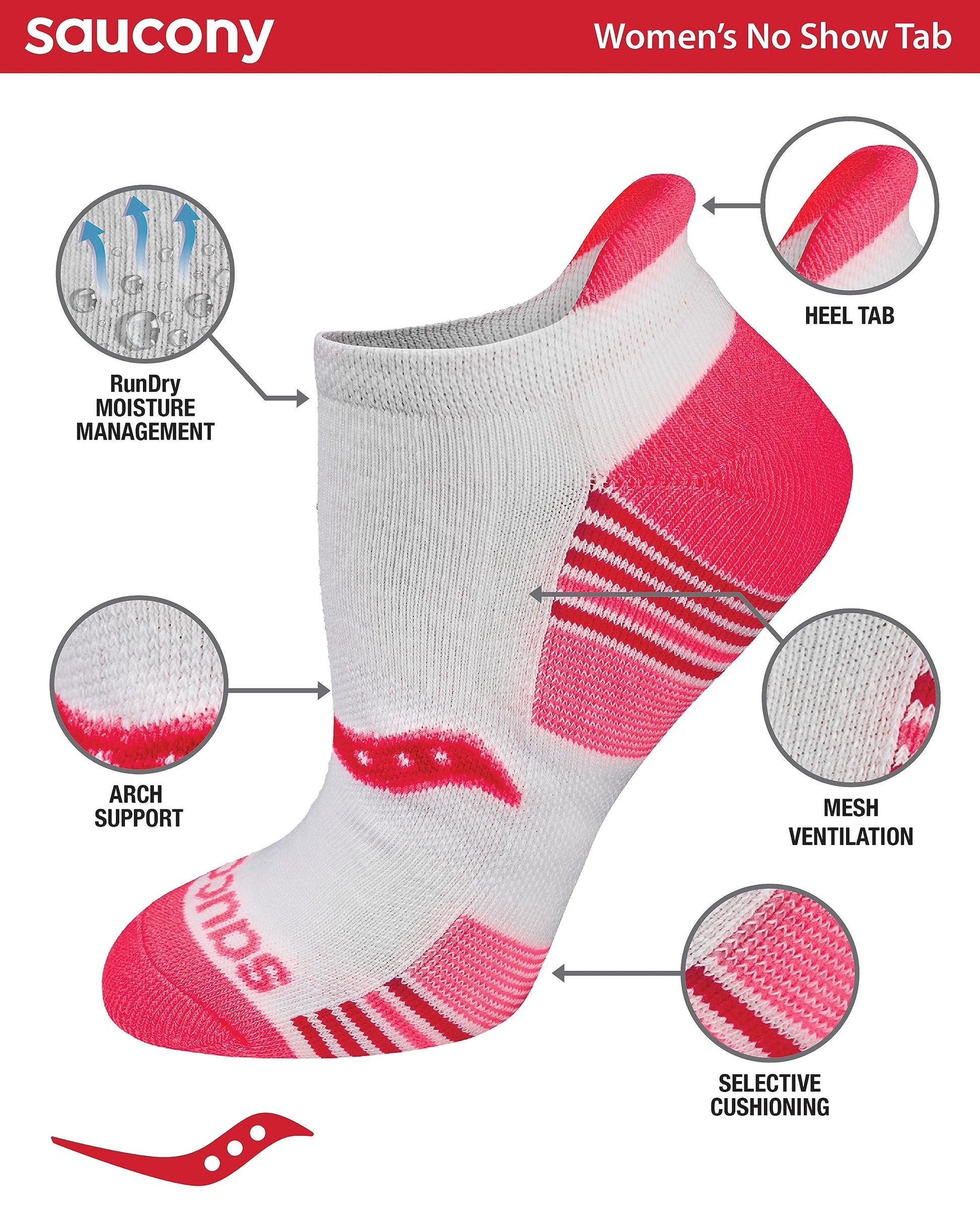 Saucony Women's Performance Heel Tab Athletic Socks , White Assorted (8 Pairs), Shoe Size: 7.5-10.5 Saucony