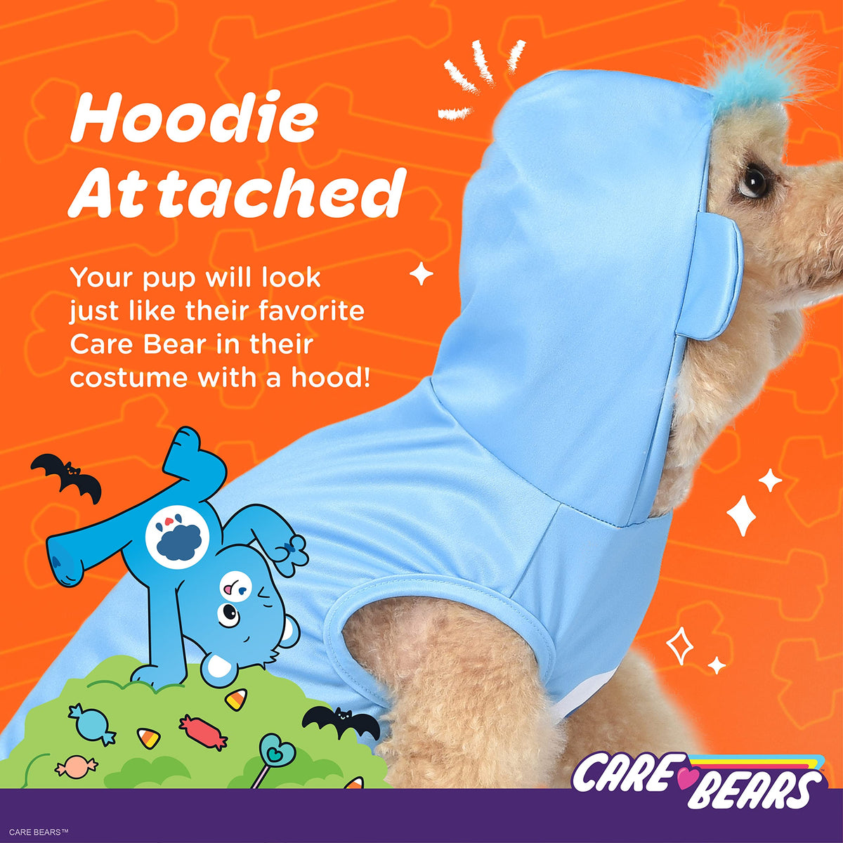 Costume de chien à capuche sans manches Care Bear pour animaux, modèle Grumpy Bear, Halloween - Costumes d'Halloween sous licence officielle pour chiens, taille moyenne