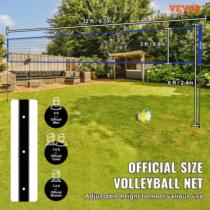 VEVOR Outdoor Portable Volleyball Net System, Adjustable Height Steel Poles, Professional Volleyball Set with PVC Volleyball, Pump, Carrying Bag, Heavy Duty Volleyball Net for Backyard, Beach, Lawn VEVOR