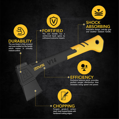 LEXIVON V14 Camping Hatchet, 14-Inch Axe | Ergonomic TPR Grip, Lightweight Fiber-Glass Composite Handle | Protective Carrying Sheath Included (LX-V14) LEXIVON