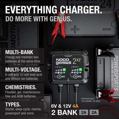 NOCO GENIUS2X2 6/12V 2-Bank Battery Charger, Trickle Charger & Maintainer NOCO