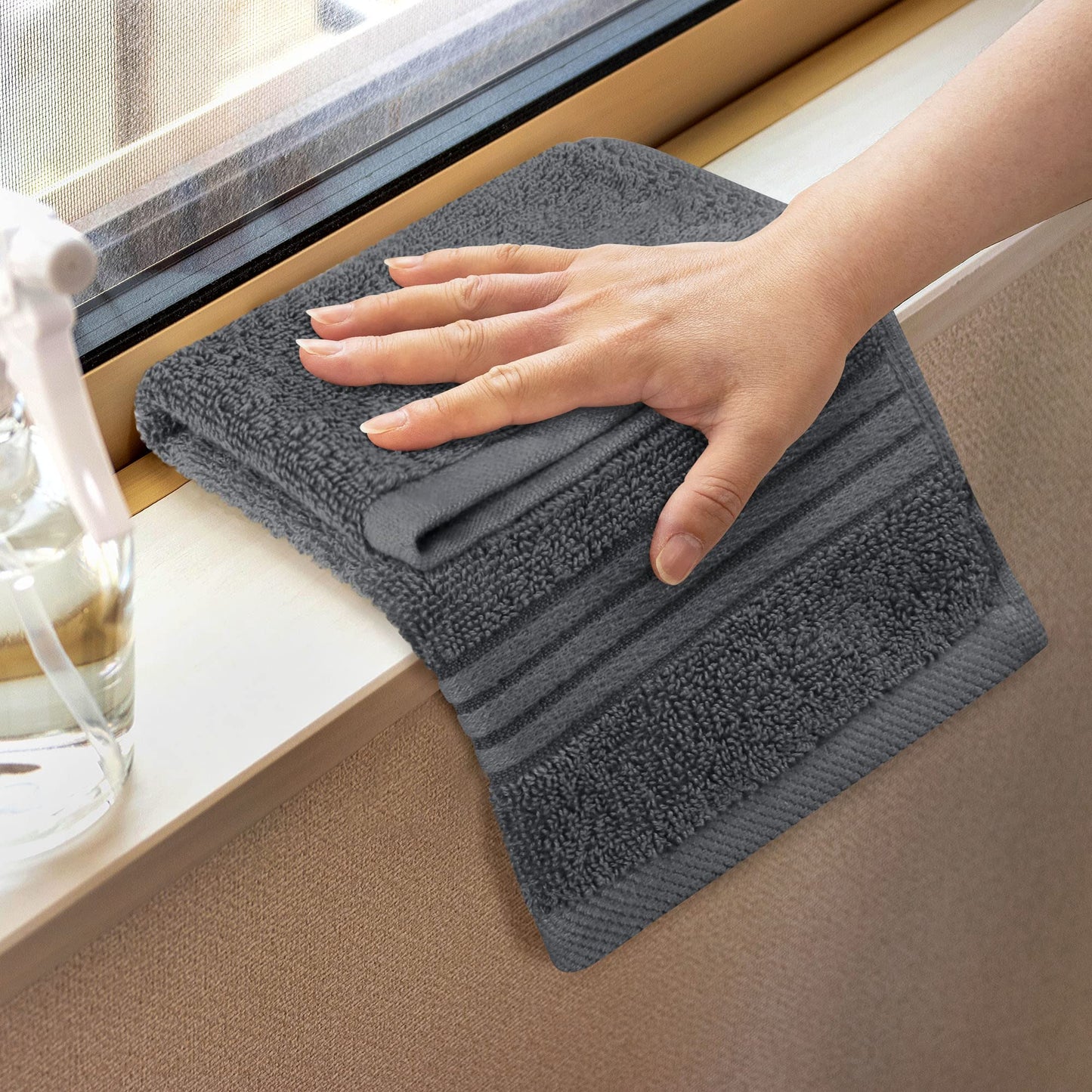 Utopia Towels 12 Pack Premium Wash Cloths Set, 12 by 12 Inches, 100% Cotton Ring Spun, Highly Absorbent and Soft Feel Washcloths for Bathroom, Spa, Gym, and Face, Grey - Available at All In One Marketplace Canada