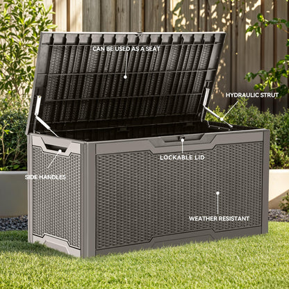 YITAHOME 100 Gallon Large Resin Deck Box Outdoor Storage Boxes for Patio Furniture, Outdoor Cushions, Garden Tools and Pool Supplies-Waterproof,Lockable (Taupe) YITAHOME