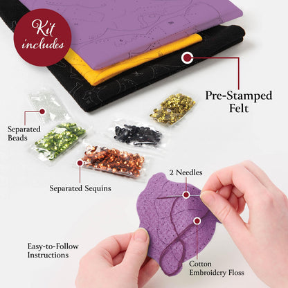 Kit de 4 ornements en feutrine à appliquer Bucilla, Halloween Squad, parfait pour les loisirs créatifs et le point de croix d'Halloween, 89647E