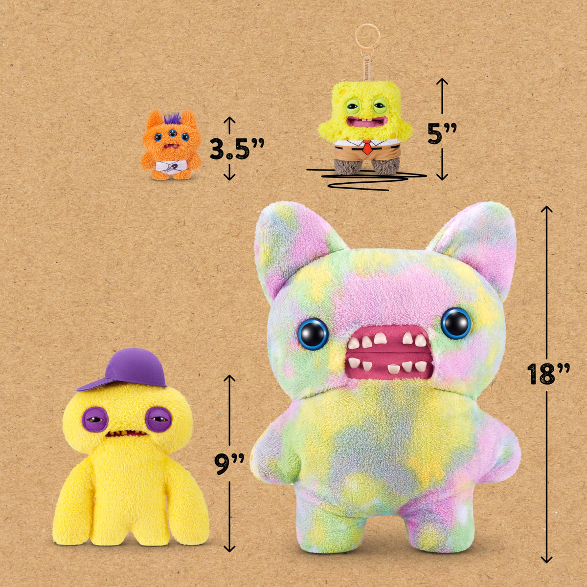 Fuggler Spongebob 5-Inch Plush Keyring 5 Pack by ZURU – Funny Ugly Monster Stuffed Animal with Human-Like Teeth, Collectible Bag Charm for Kids, Tweens, Teens, Adults & Fans of Weird Plush