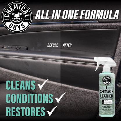 Chemical Guys Sprayable Leather Cleaner and Conditioner in One for Car Interiors, Apparel, and More (Works on Natural, Synthetic, Pleather, and More) Leather Scent, 473 ml Chemical Guys