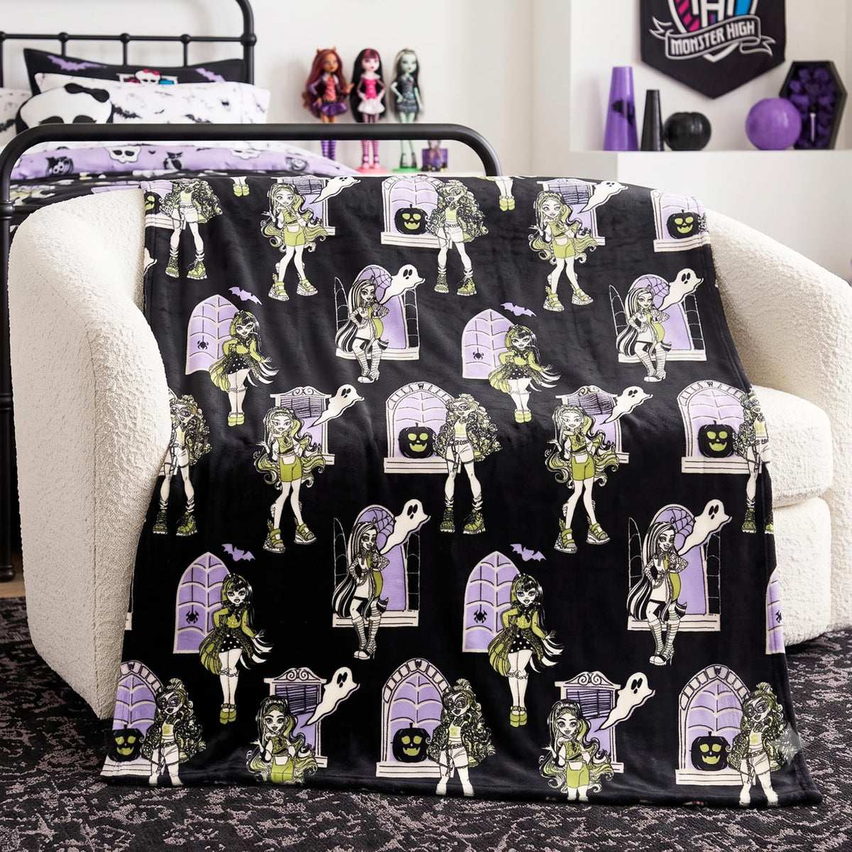 Couverture en peluche ultra-douce et confortable Monster High pour Halloween, 127 cm x 178 cm, (produit sous licence officielle) par Franco