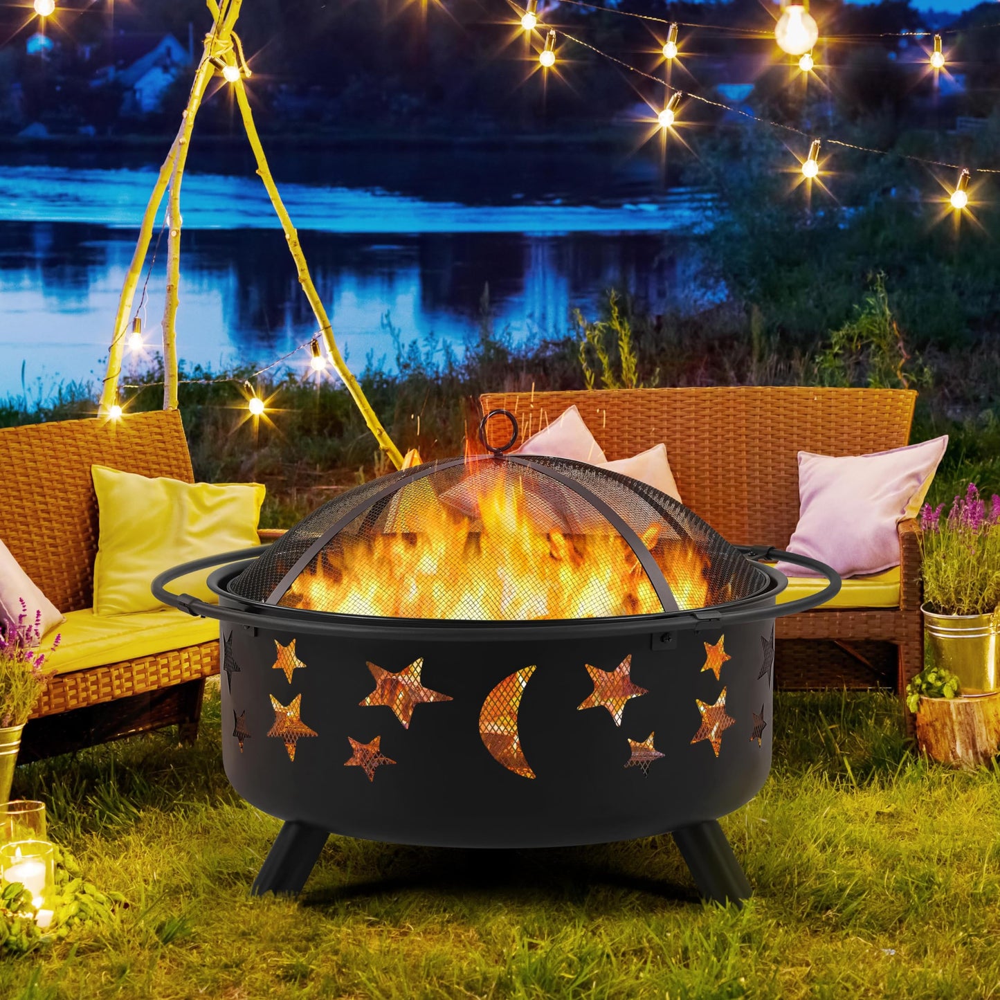 Yaheetech 30in Fire Pits with Poker & Spark Screen Deep Large Fire Bowl Yaheetech