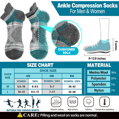 Merino Wool Ankle Hiking Running Socks Warm Thermal Winter Thick Compression Cushion No Show Moisture Wicking Gifts Stocking Stuffers Socks for Men 6 Pairs(Mix,L) 🍁 All In One Marketplace Canada