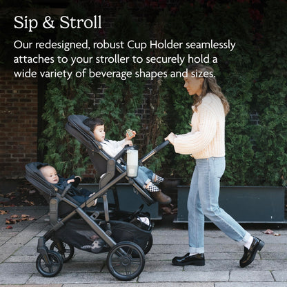 UPPAbaby Cup Holder for Vista, Cruz, Minu Strollers - Quick, Intuitive Attachment + Removal - Securely Holds Various Size Beverages - BPA Free + Dishwasher Safe - Folds Attached UPPAbaby