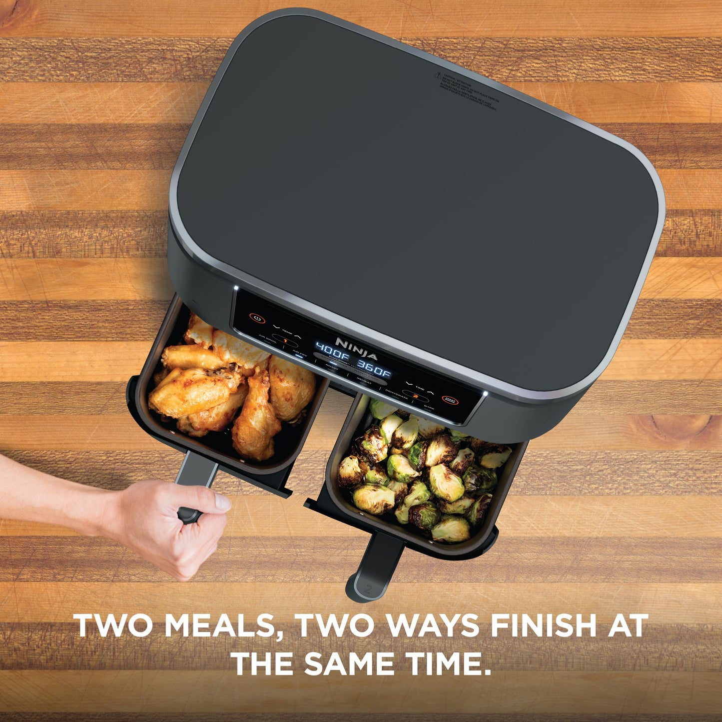 Ninja Foodi 6-in-1 8-qt. (7.6L) 2-Basket Air Fryer DualZone Technology, Match Cook & Smart Finish to Roast, Broil, Dehydrate & More for Quick, Easy Meals, Slate Grey (DZ201C) Canadian Version