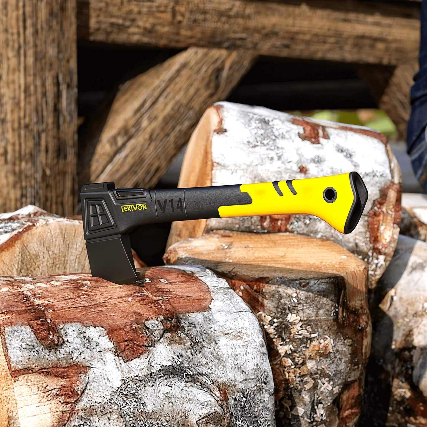 LEXIVON V14 Camping Hatchet, 14-Inch Axe | Ergonomic TPR Grip, Lightweight Fiber-Glass Composite Handle | Protective Carrying Sheath Included (LX-V14) LEXIVON