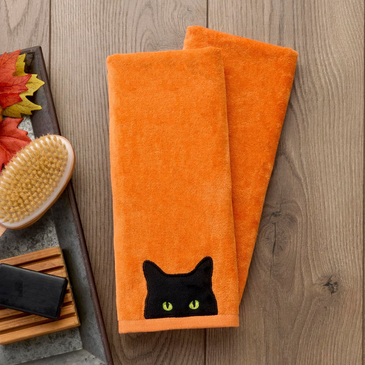 SKL Home Halloween Shadows Eyes Hand Towel Set-2pc, 100% Cotton, Orange