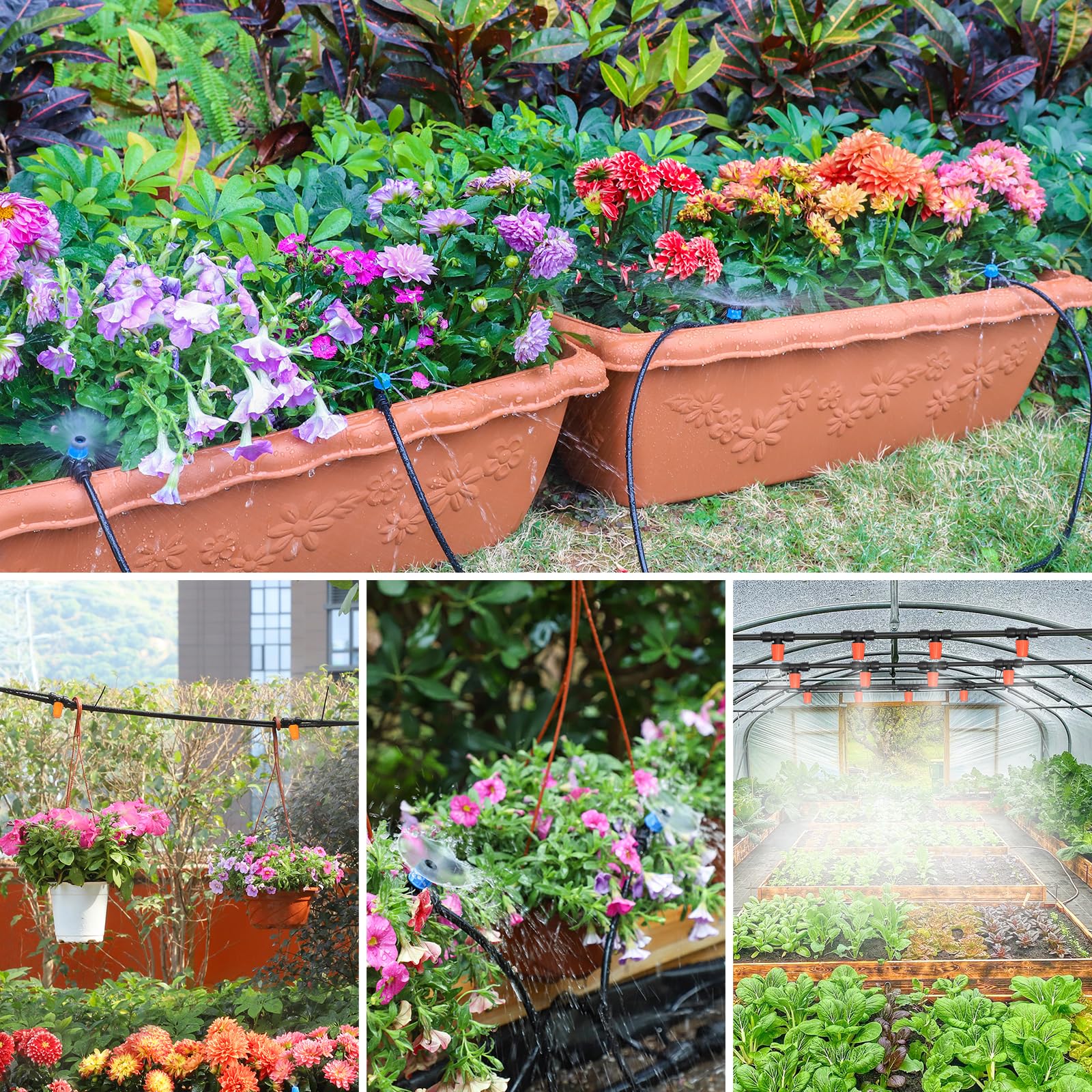 MIXC 101FT Drip Irrigation System, Easy to Setup Automatic Garden System with Anti-UV 1/4" & 1/2" Tubing - Water-Saving Adjustable Nozzles & Sprinklers for Patio, Greenhouse, Raised Bed, Potted Plants