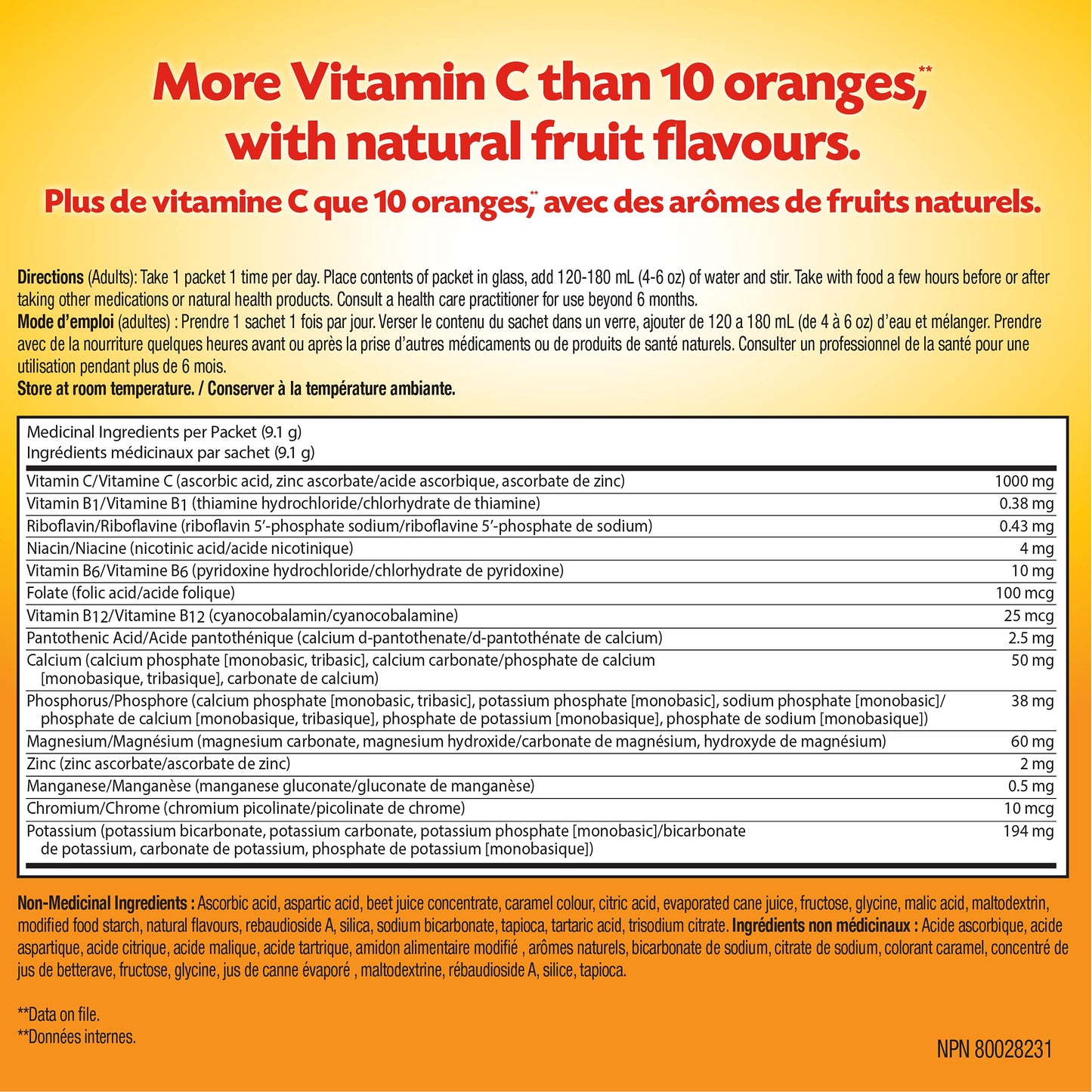 Emergen-C® Raspberry (30 Count), 1000mg Vitamin C / Electrolytes / B Vitamins Mineral Supplement - Available at All In One Marketplace Canada
