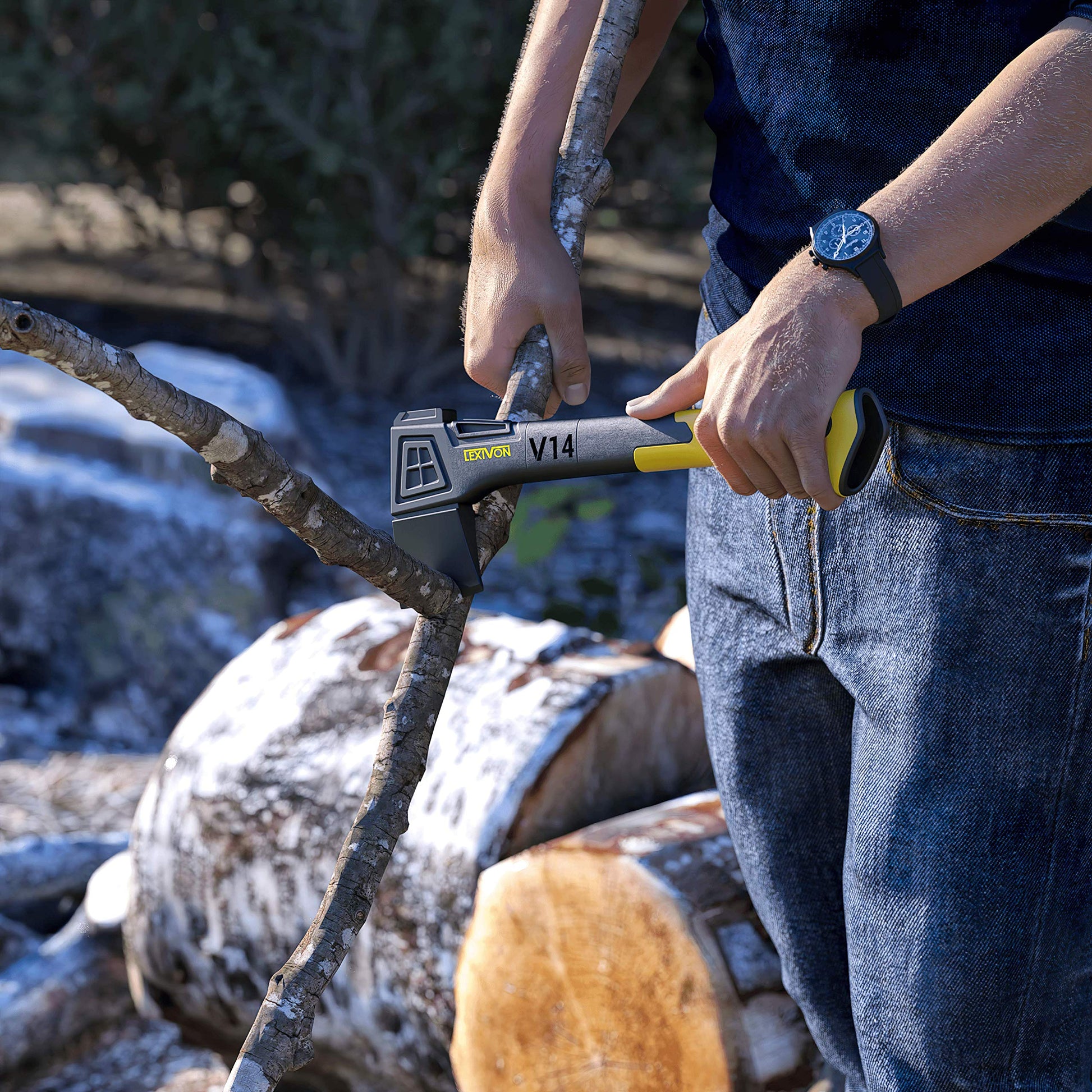 LEXIVON V14 Camping Hatchet, 14-Inch Axe | Ergonomic TPR Grip, Lightweight Fiber-Glass Composite Handle | Protective Carrying Sheath Included (LX-V14) LEXIVON