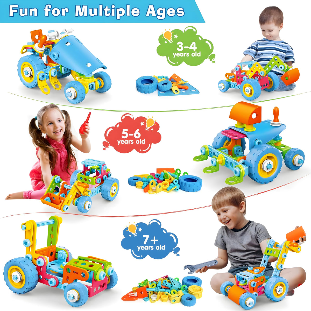 MOONTOY STEM Toys for 3 4 5 6 7 8+ Year Old Boy Girl Kids Christmas Birthday Gift, Toddler 3-5 Block Stem Kits Building Toys for Kids Ages 4-8 5-7 6-8 4-6 8-12 Erector Set Creative Activities 118pcs 🍁 All In One Marketplace Canada