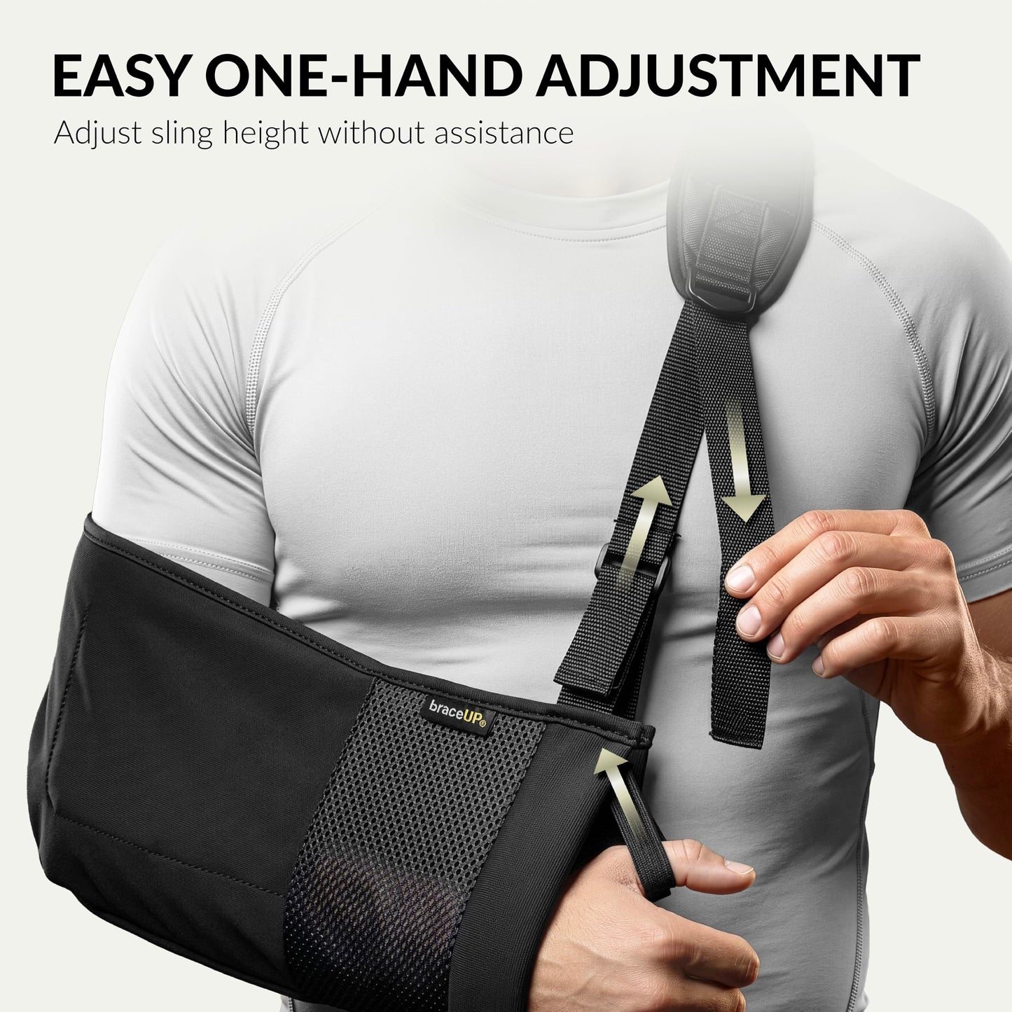 BraceUP Arm Sling for Shoulder Injury - Rotator Cuff Torn, Wrist and Elbow Surgery with Adjustable Padded Arm Support Strap - Available at All In One Marketplace Canada
